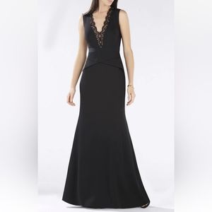 BCBGMAXAZRIA BLACK ALYZA DEEP V
LACE INSERT PEPLUM DRESS SZ 4